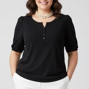 😍SHOW SPECIAL REITMANS Black Button Front Gathered Sleeves top 3X